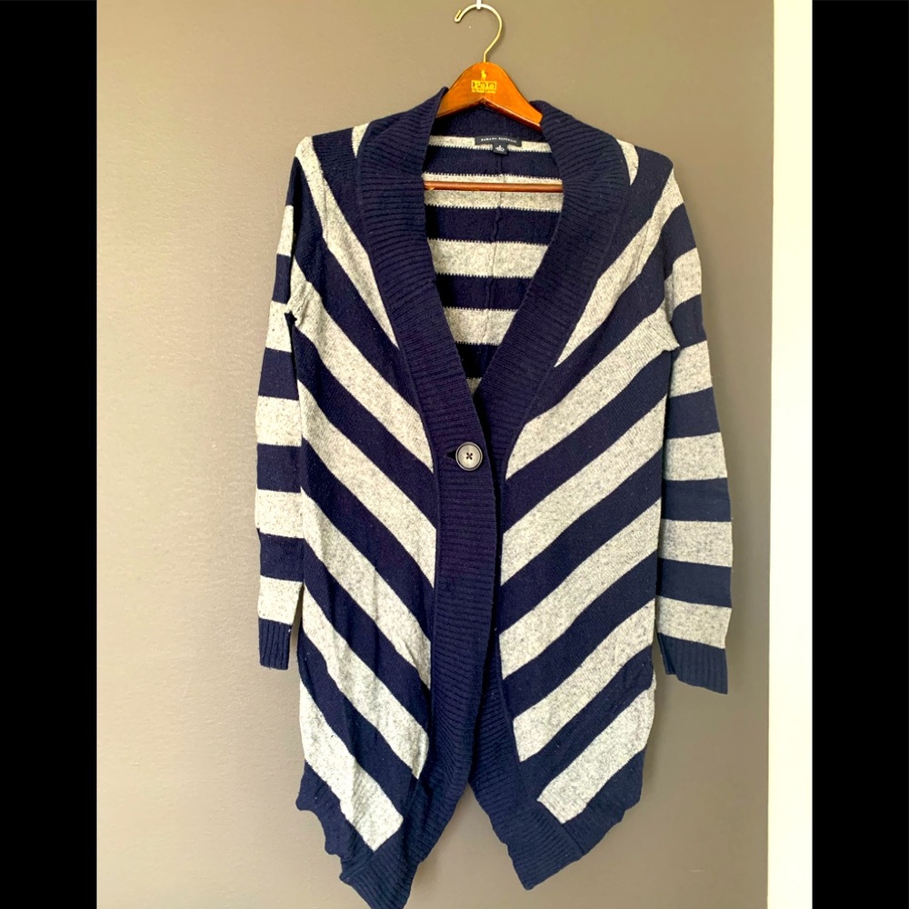 Banana republic cardigan drape grey and navy blue stripes S